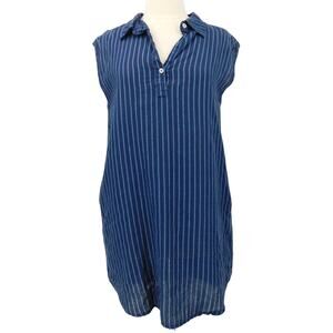 Allen Allen Women's Blue Sleeveless Striped 100% Linen Tunic Dress‎ Size Medium